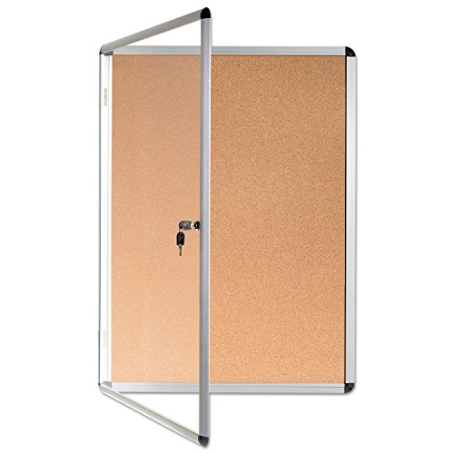 MasterVision VT630101690 Slim-Line Enclosed Cork Bulletin Board, 28 x 38, Aluminum Case