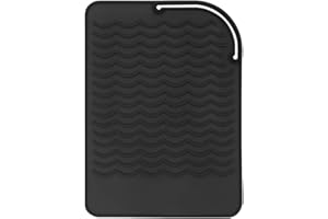 AFT90 Heat Resistant Mat for Curling Iron, Flat Irons and Hair Straightener Hair Styling Tools 9" x 6.5", Food Grade Silicone, Black