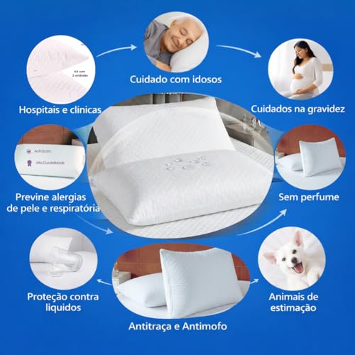 Kit 2 Protetor de Travesseiro Impermeável e Antialérgico Matelado 70x50 com Zíper - Capa de Proteção Contra Líquidos, Suor e Manchas, Antiácaro Silencioso