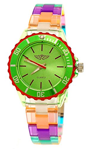 Cool NY London Rainbow Plastic Watch Colorful Plastic Ladies Bracelet Watch Boys Girls Wrist Watch Green Purple Blue Green Yellow Including Bracelet Shorter