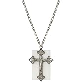 1928 Jewelry Symbols of Faith Gemstone and Crucifix Pendant Necklace, 28-inch Length, Silver Tone and White, Women Accessories, Fashion