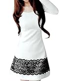 Allegra K Fall Winter Women Splice Round Neck Long Sleeve Shift Dress