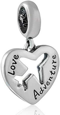 925 Sterling Silver Airplane Passport Travel World Dangle Charm Love Heart Adventure Beads for European Women DIY Jewelry Bracelet Holiday