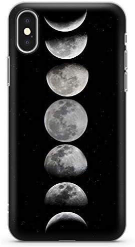 iPhone 10 Case, iPhone X Case, Phases of The Moon Phone Case by Casechimp | Clear Ultra Thin Lightweight Gel Silicon TPU Protective Cover | Space Cosmos Moon Stars Black
