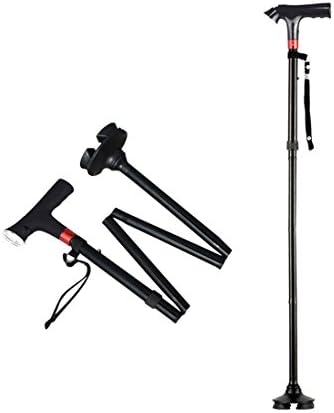 Secure Foldable Walking Cane with Built-in LED Light Alarm Red Flashlight for Old Gentleman or Lady