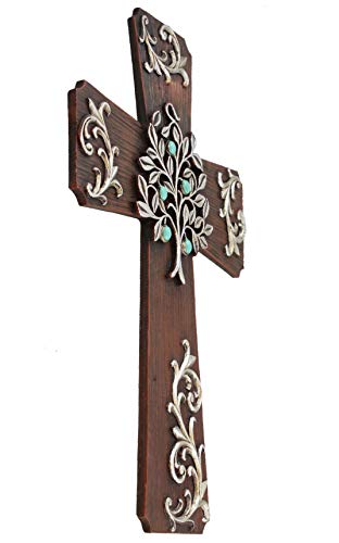 LL Home Rustic Silver Tree Scrolly Wall Cross - Decorative Spiritual Art Sculpture Plaque