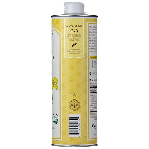 LA TOURANGELLE, ORGANIC CANOLA OIL, EXPELLER-PRESSED NON-GMO CANOLA SEEDS, PESTICIDE AND CHEMICAL FREE, HIGH HEAT NEUTRAL COOKING OIL, 33.8 FL OZ