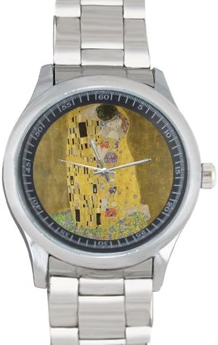 Mens Waterproof Watch The Kiss by Gustav Klimt Giclee Printed Metal Quartz Wrist Watch