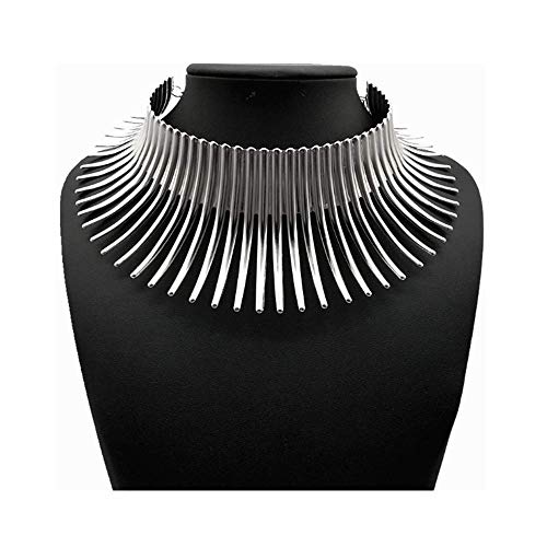 COLIN COLIN Choker Statement Necklace, Sparkling Gold Tone Canine Shape Short Collares Necklace Women Fashion Jewelry (Silver)