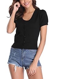 Abollria Women Button Down Short Sleeve Shurg Bolero Cropped Cardigan