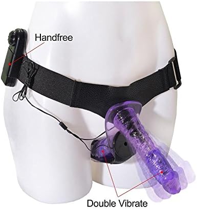 Wearable Strap On Electric Massager Double Head Massage Wand with Adjustable Harness for Lesbian Couples - Purple