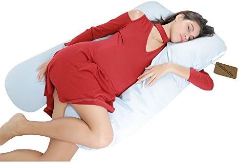 U Shaped Pregnancy Body Pillow with Zipper Removable Cover Body Pillows for Pregnant Women Maternity Pillow (Blue)