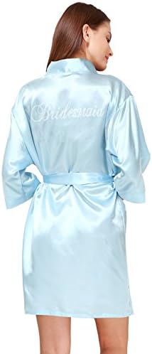 GoldOath Women's Pure Color Short Kimono Emulation Silk Robe for Bridesmaid and Bride Satin Robe