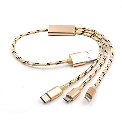 3 in 1 USB Cable 1ft Multiple USB Cable Cord 35cm Nylon Braided Multiple Universal Type c USB Cable for Nexus 6P ChromeBook Android-Gold