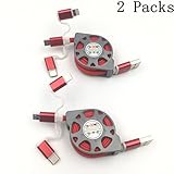 AKiimy 2-Pack 3.3ft 3 in 1 Retractable usb charging cable with Micro USB Lightning charging cable for iPhone 7 plus retractable cable Samsung galaxy s7 edge retractable charging cord /HTC & More (Red)
