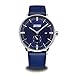 Men's Unique Wrist Quartz Analog Watch with Blue Leather Band, Dress Casual Classic Waterproof Business Watches with Stainless Steel Case and Calendar Date Window