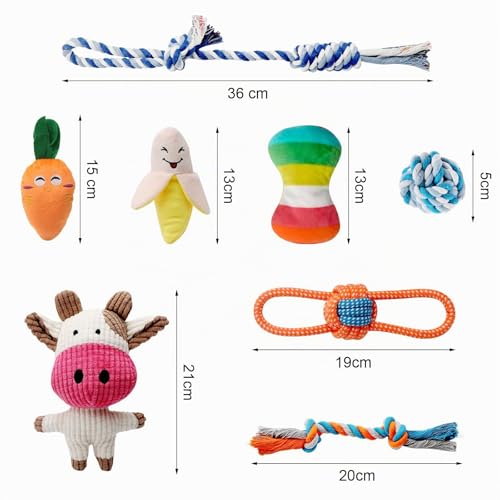 ZMDMAH Set of 8 Dog Toys Puppy Toys with Plush Rope Ball and Whistle Chew Toy and Interactive Games for Small Dog and Puppy