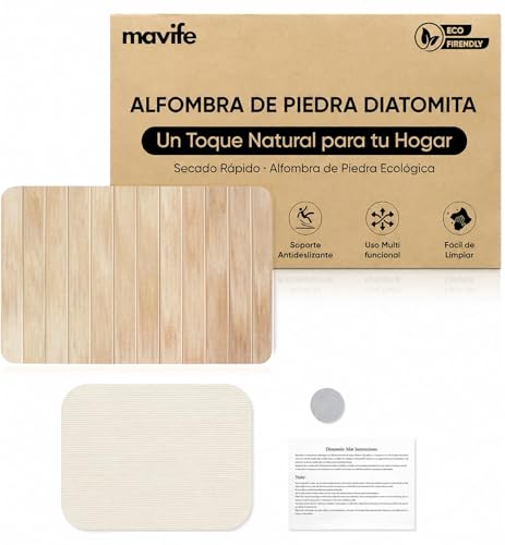 mavife Diatomite Bath Mat 60 x 39 cm – Quick Drying Anti-Moisture – Ultra Absorbent Non-Slip Bath Mat – Instant Drying for Shower and Sink – Premium Wood Effect