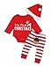Christmas Outfits Baby Boys Girls My First Christmas Rompers with Xmas Hat Clothes Set(6-12M) Red