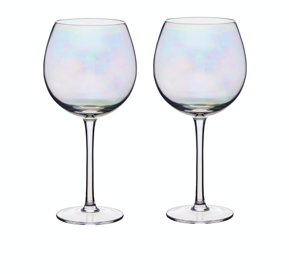 BarCraft Rainbow-Pearl Iridescent Gin Glasses, Set of 2 Balloon Glasses, 500ml, Gift Boxed
