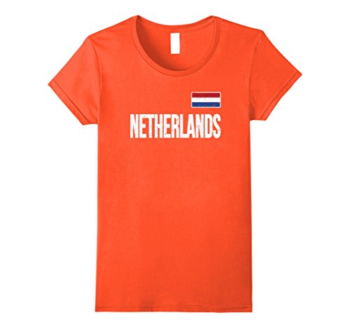 Womens NETHERLANDS T-shirt Dutch Flag Shirt Distressed Tee Holland Medium Orange