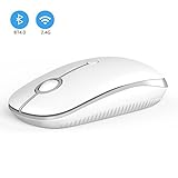 2.4GHz Wireless Bluetooth Mouse, Jelly Comb Dual Mode Slim Wireless Mouse with 2400 DPI Compatible for PC, Laptop, Mac, Android, Windows (White and Silver)