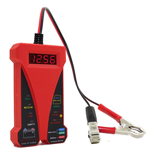MOTOPOWER MP0514C 12V Digital Battery Tester Voltmeter and Charging System Analyzer with LCD Display and LED Indication - Red Rubber Paint