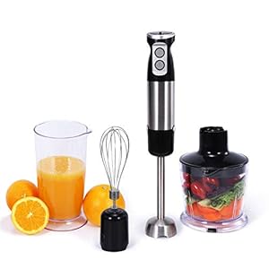 Hand Blender, 4 in 1 Food Processor with Stick Blender 600W, Vegetable Chopper, Egg Whisk Electric, 600ML Measuring Cup