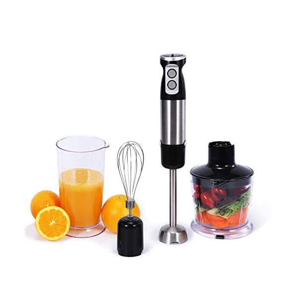 Hand Blender, 4 in 1 Food Processor with Stick Blender 600W, Vegetable Chopper, Egg Whisk Electric, 600ML Measuring Cup