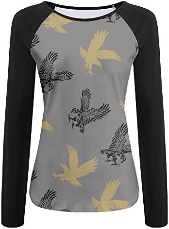 Mexico Seal Golden Eagles Women's Round Neck Raglan Sleeve Long T-shirt Blouse Tops Casual Teen Girls Tees XL