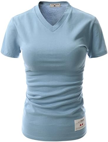 (WTVS01) Unisex Slim Fit Casual Tee V-neck Short Sleeve Solid Cotton Tshirts SKYBLUE XX-Small(Tag size XS)