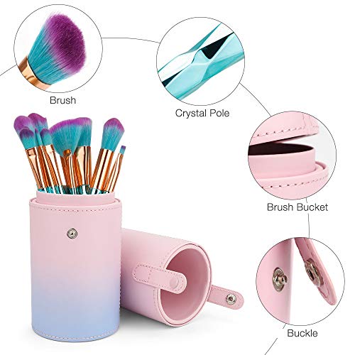 Makeup Brush Set, KOMAKE 12pcs Blue Makeup Brushes Travel Set With Holder Makeup Brush Organizer Foundation Powder Contour Blush Eye Cosmetic Brush Sets With Bonus Gift Makeup Sponge