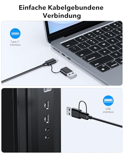 OMOTON Illuminated Keyboard, Cable PC Keyboard, QWERTZ White Illuminated with Large Pressure, 2 in 1 USB A/C for Seniors, Children, Visually Impaired for Windows with Multimedia Keys