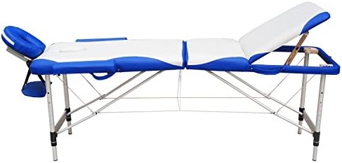 Massage Tables - WELLHOME Portable Massage Table Facial SPA Tattoo Bed Aluminium 3 Section with Free Oxford Carring Bag, Cream & Blue