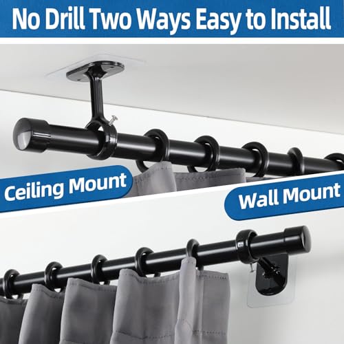 Curtain Rod, No Drilling, Adjustable Ceiling / Wall Bracket, Fits Rods, Diameter 25-32 mm, Ideal for Bathroom, Kitchen, Window, Wardrobe (Pack of 6, Black)