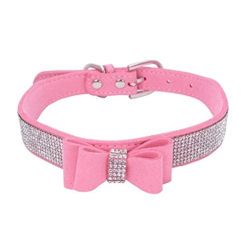 Fitfulvan Clearance!Exquisite Adjustable Bowknot Diamond Dog Puppy Pet Collars(Pink,XXS)