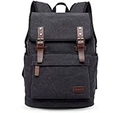 JFA Canvas Laptop Backpack Genuine Leather Multifunction Large School Bag Travel Hiking Rucksack