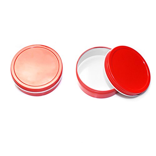 Mimi Pack 4 oz Shallow Screw Top Lid Tin Can Containers For Salves, Favors, Spices, Balms, Gifts Tin Containers 24 Pack (Red)