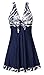 MiYang Women's One Piece High Waist Printing Swim Dress Swimwear,Navy Flower,Medium(US size:8-10)