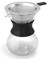Pour Over Coffee Maker Set with Reusable Stainless Steel Drip Filter Elegant Coffee Dripper Pot Glass Carafe & Permanent Stainless Steel Filter