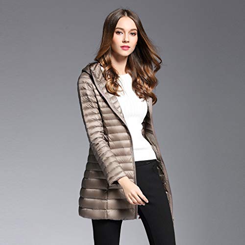 Fauean Women's Hooded Packable Ultra Light Weight Long Down Jacket Khaki
