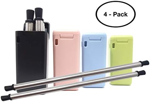 4 PACK - Collapsible Reusable Stainless Straw, Folding Drinking Straw Stainless Steel, Medical-Grade Food-Grade Drinking Straws, Portable with Hard Case Cleaning Brush