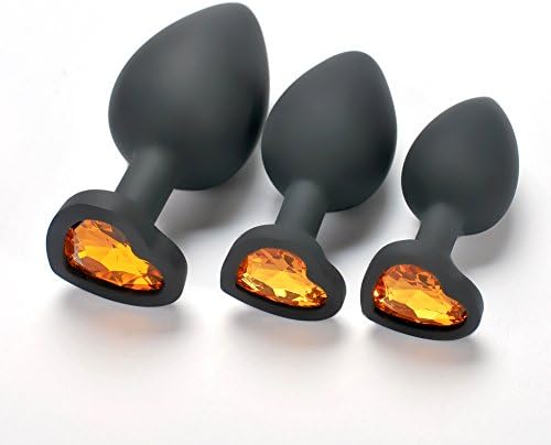 NCWEI 3Pcs/Size Black Soft Silicone Base with Heart Shaped Jeweled Sexy Stimulation for Women Men Couples Lover(Golden)