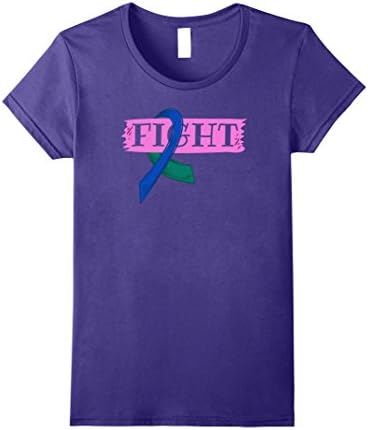 Womens Thyroid Cancer Awareness Shirt Fight Teal Blue Pink Ribbon Small Purple