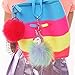 Rainbow Unicorn Pom Pom Keychain -Faux Fur Bag Purse Charm Gold Ring- Fluffy Furry Ball Pendant