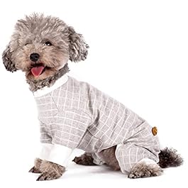 kyeese Dog Pajamas Cotton Stretchable Dog Jumpsuit 4 Legs Check Pattern Pet PJS Puppy Cat Pajama Onesie for Fall Winter