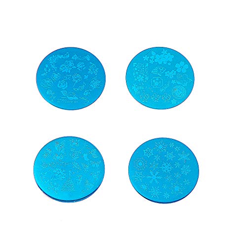 4Pcs Nail Art Stamping Plate Romantic Style Round Steel Plates Nail Design Kit Blue Film Stainless Steel Nail Stamp(Style2)