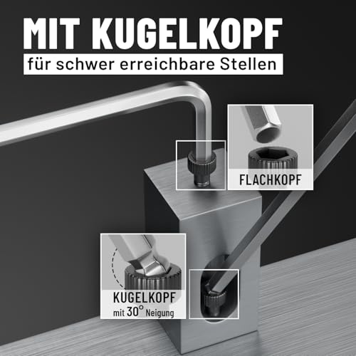 greate Sechskantschlüssel Set mit Kugelkopf 13 teilig - 1,27 bis 10 mm Innensechskantschlüssel aus CRV Stahl mit stabilem Klapphalter - Innensechskant Satz, Hex Key Set, Innen Sechskant Schlüssel thumbnail 2