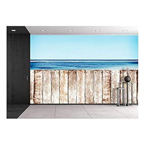 Wooden Fence by The Beach - Removable Wall Mural | Self-Adhesive Large Wallpaper - 66x96 inches