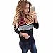 GBSELL Women Sexy Long Sleeve Spell Color Stripes Zipper Tops Shirt Blouse Coat